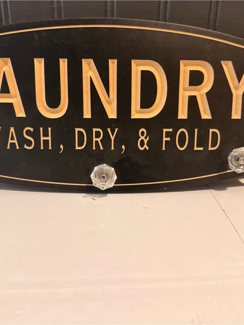 Laundry Wall Sign with Glass Knobs - Black & Gold
